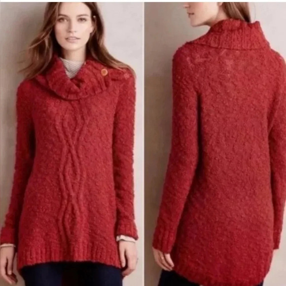 Anthropologie Moth orange/red cowl neck sweater button detail oversize XS M5 - Picture 1 of 9